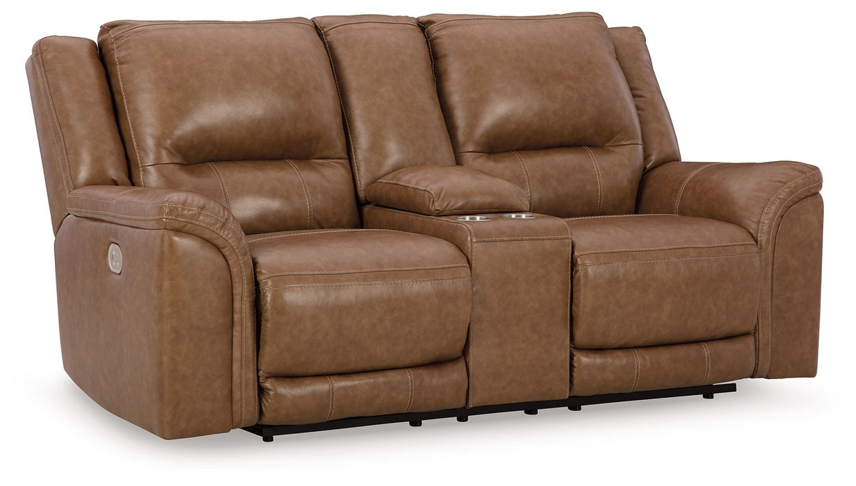 Trasimeno - Caramel - Power Reclining Loveseat With Console /Adj Hdrst