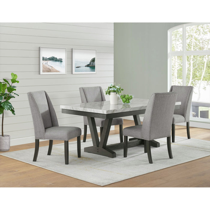 Everdeen - Dining Table With White Faux Marble Top - Charcoal