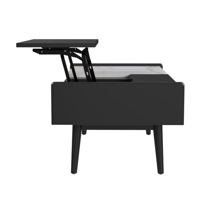Lanette - Coffee Table With White Marble And Lift-Top - Black