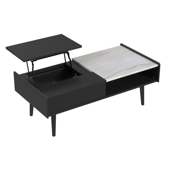 Lanette - Coffee Table With White Marble And Lift-Top - Black