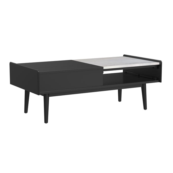 Lanette - Coffee Table With White Marble And Lift-Top - Black