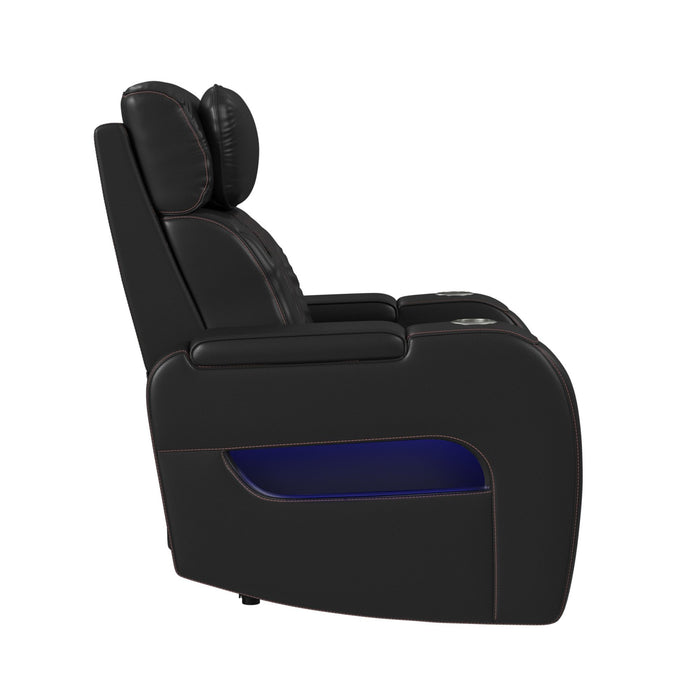 Prime Time - P3 Recliner With LED And Wireless Charger Pocket - Jett Black With Red Stitching