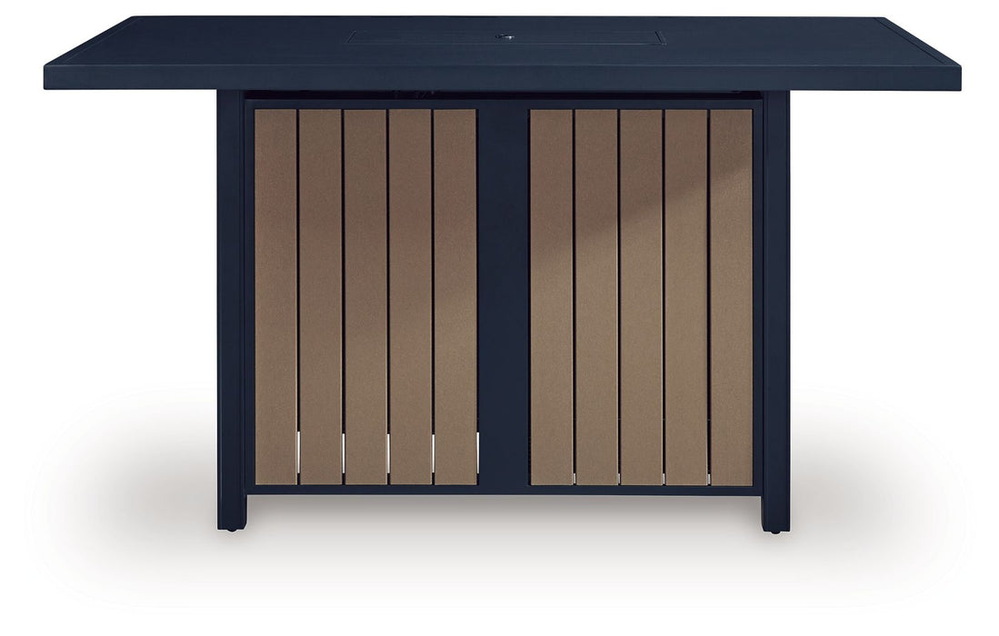Mabry Shores - Rectangular Bar Table With Fire Pit - Blue