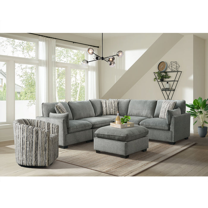 Deville - Modular 2 Piece Living Room Set (Sectional & Ottoman) - Nova Gray
