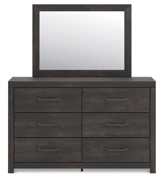 Hollivern - 4 Pc. - Twin Panel Storage Bed, Dresser, Mirror And Chest - Dark Gray