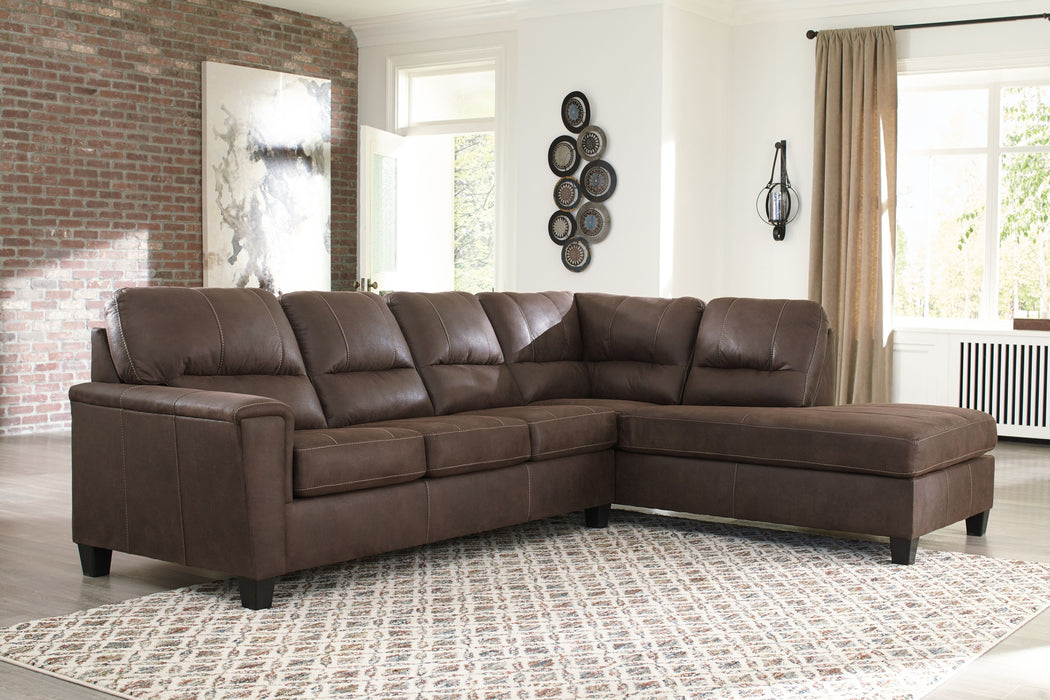 Navi - Chestnut - 3 Pc. - Right Arm Facing Corner Chaise 2 Pc Sectional, Ottoman