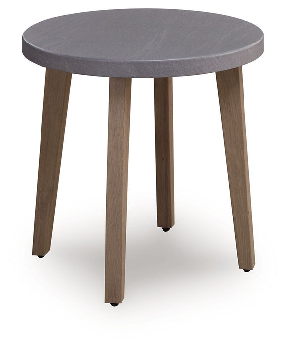 Francis Beach - Round End Table - Natural / Gray