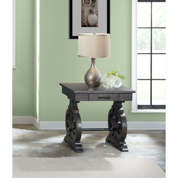 Stone - Chair Side Table With Pu Base - Dark Walnut