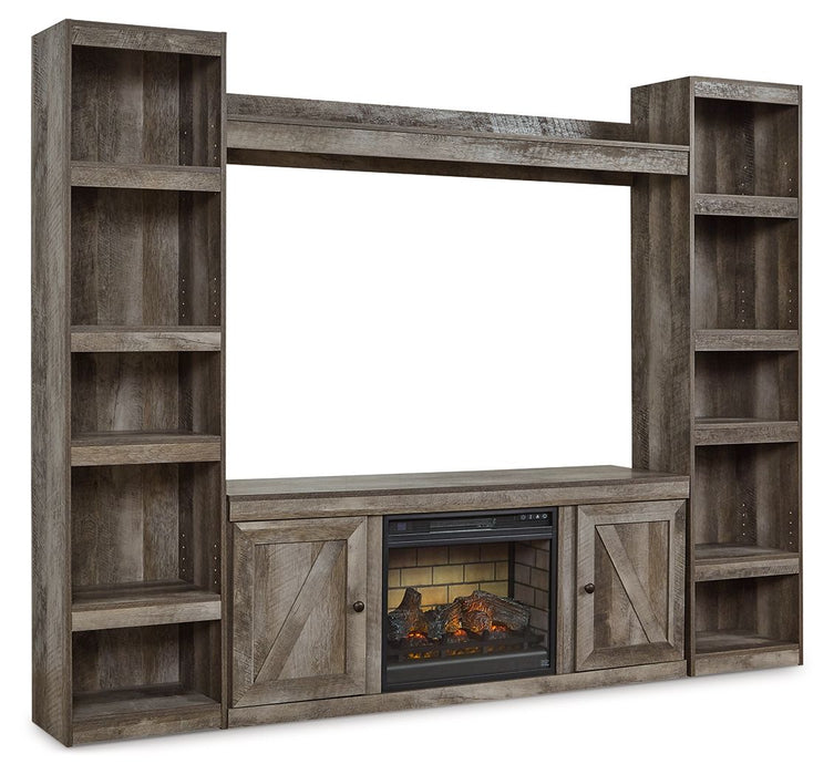 Wynnlow - Gray - 4-Piece Entertainment Center With 60" TV Stand And Faux Firebrick Fireplace Insert