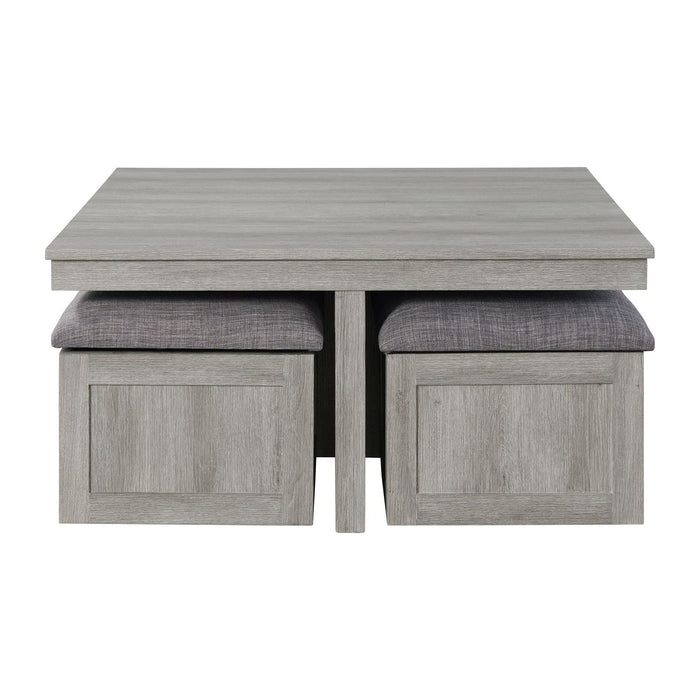 Uster - Coffee Table With Four Storage Stools - Grey