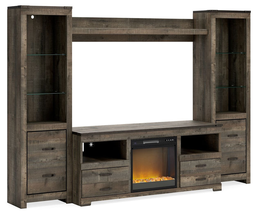 Trinell - Brown - 4-Piece Entertainment Center With 63" TV Stand And Glass/Stone Fireplace Insert
